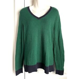 Liz Claiborne Y2K Blue & Green Chevron Long Sleeve V-Neck Sweater Size Medium
